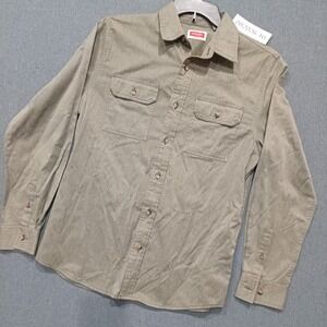 Wrangler Mens Long Sleeve Button Down Utility Shirt Olive Green Small